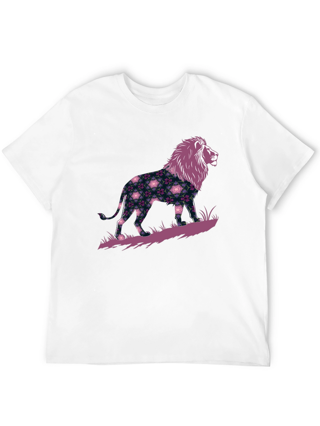 Floral Lion Graphic Black T-Shirt