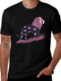 Floral Lion Graphic Black T-Shirt