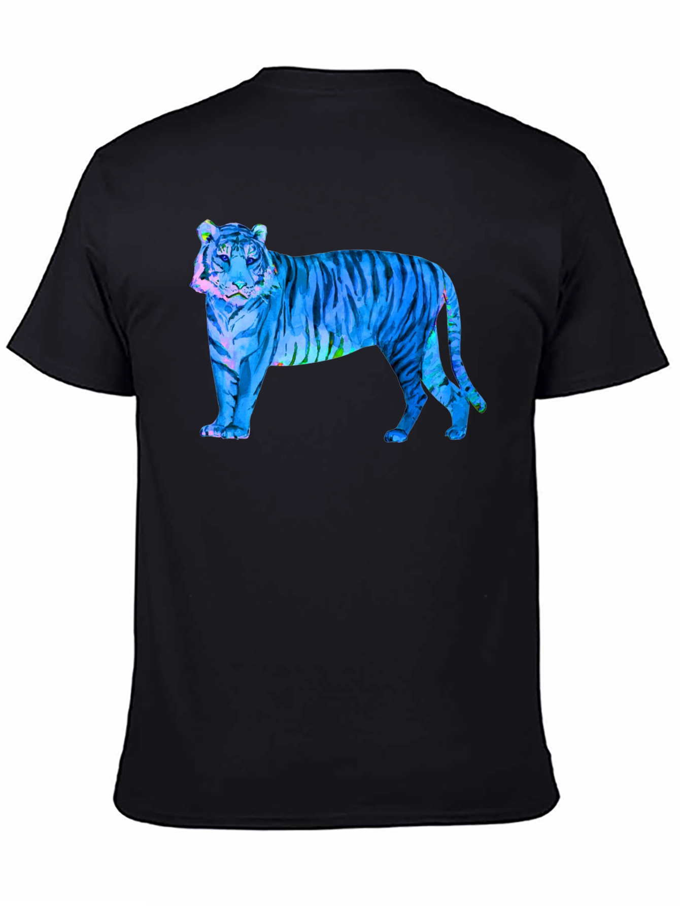 Blue Tiger Graphic Black T-Shirt - Wild Style