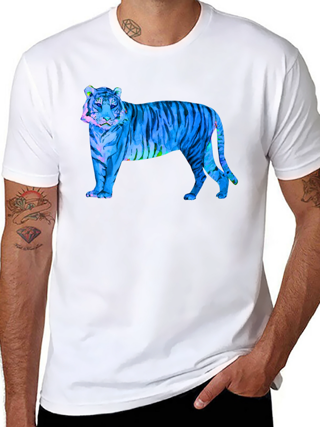 Blue Tiger Graphic Black T-Shirt - Wild Style