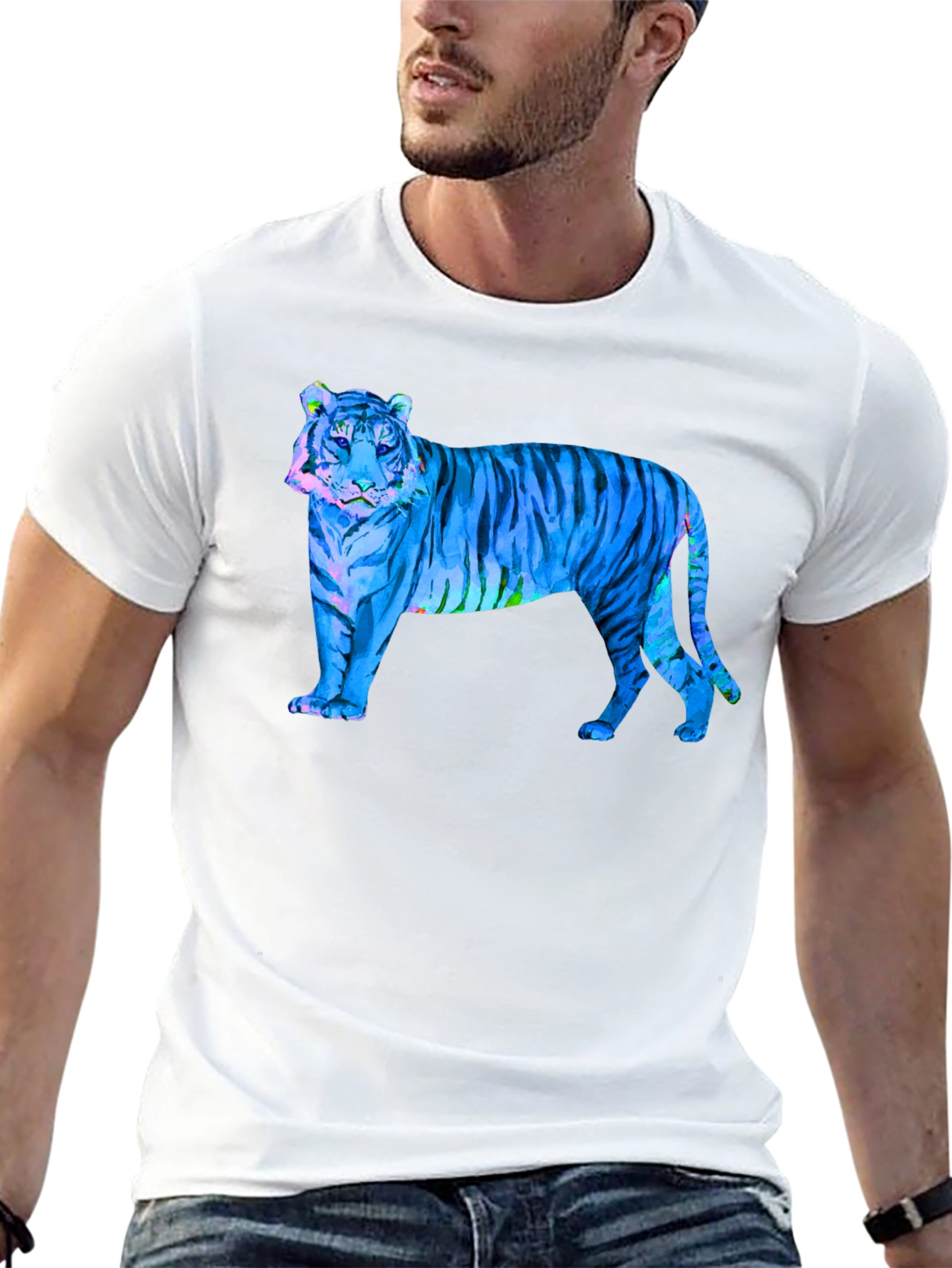 Blue Tiger Graphic Black T-Shirt - Wild Style