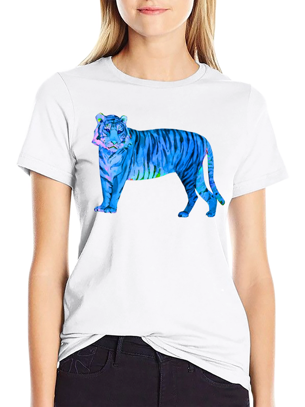 Blue Tiger Graphic Black T-Shirt - Wild Style