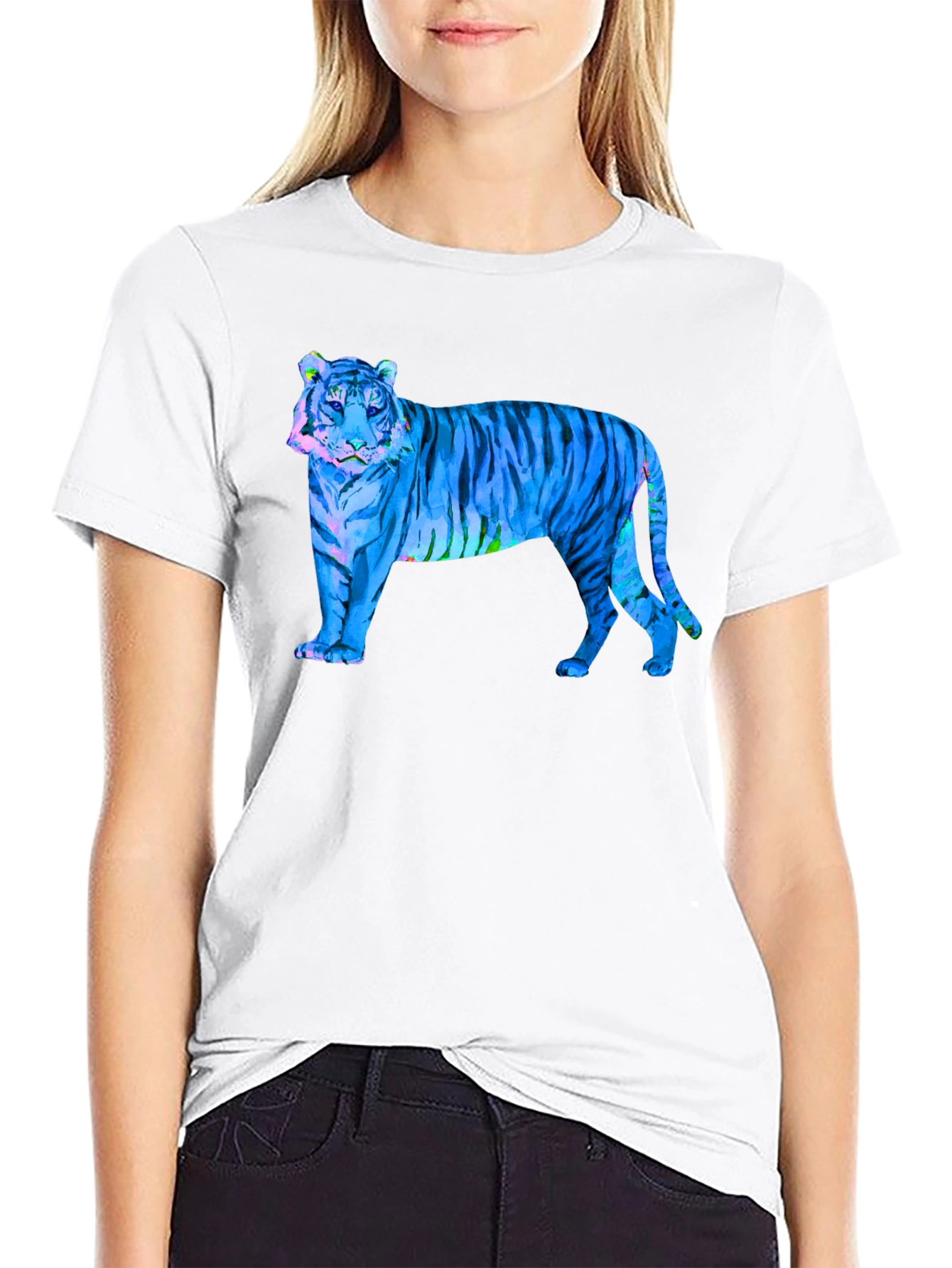 Blue Tiger Graphic Black T-Shirt - Wild Style