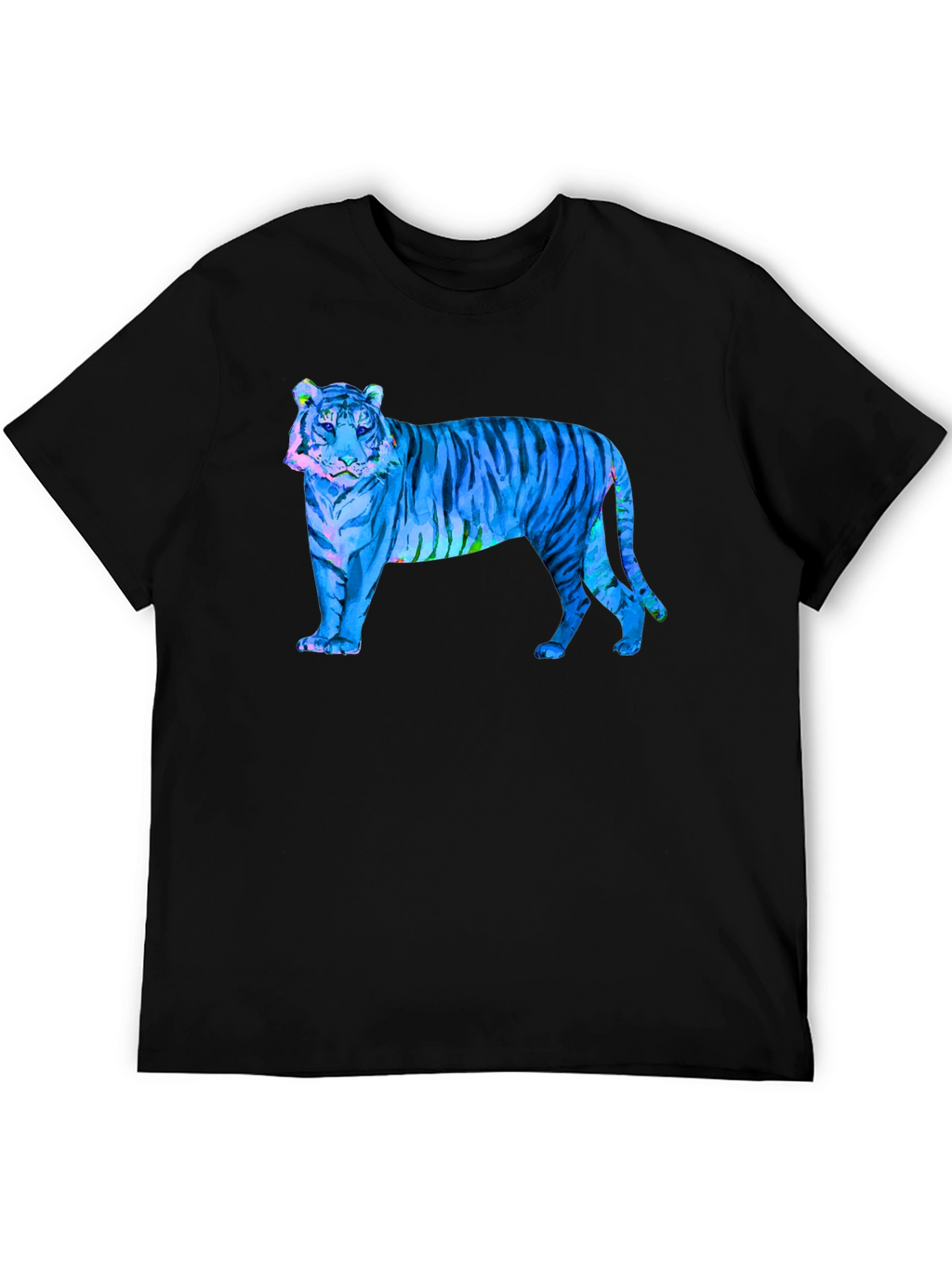 Blue Tiger Graphic Black T-Shirt - Wild Style