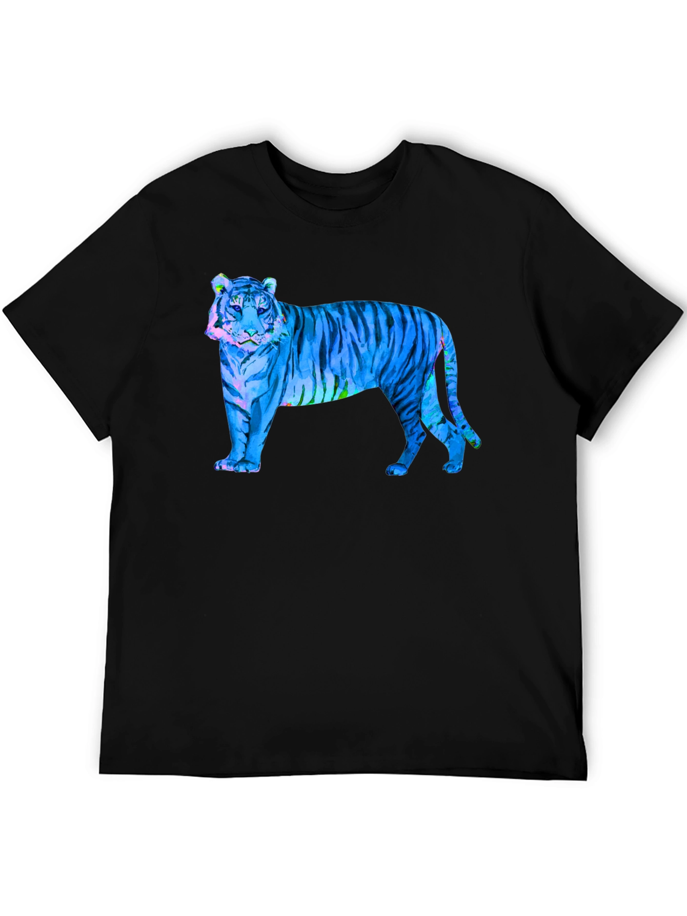 Blue Tiger Graphic Black T-Shirt - Wild Style