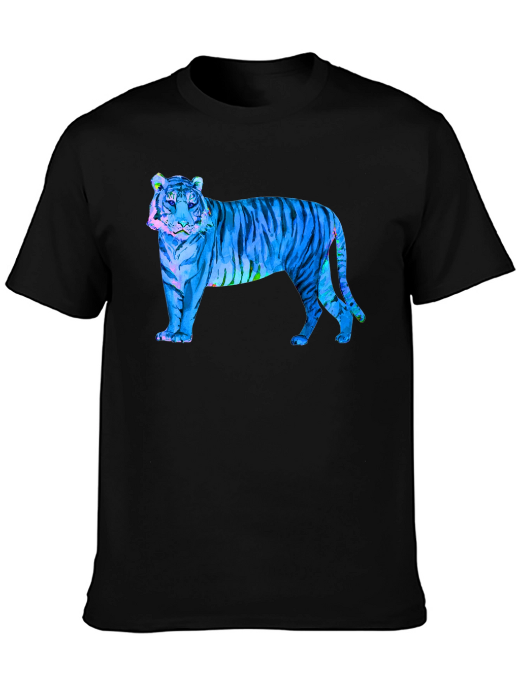 Blue Tiger Graphic Black T-Shirt - Wild Style