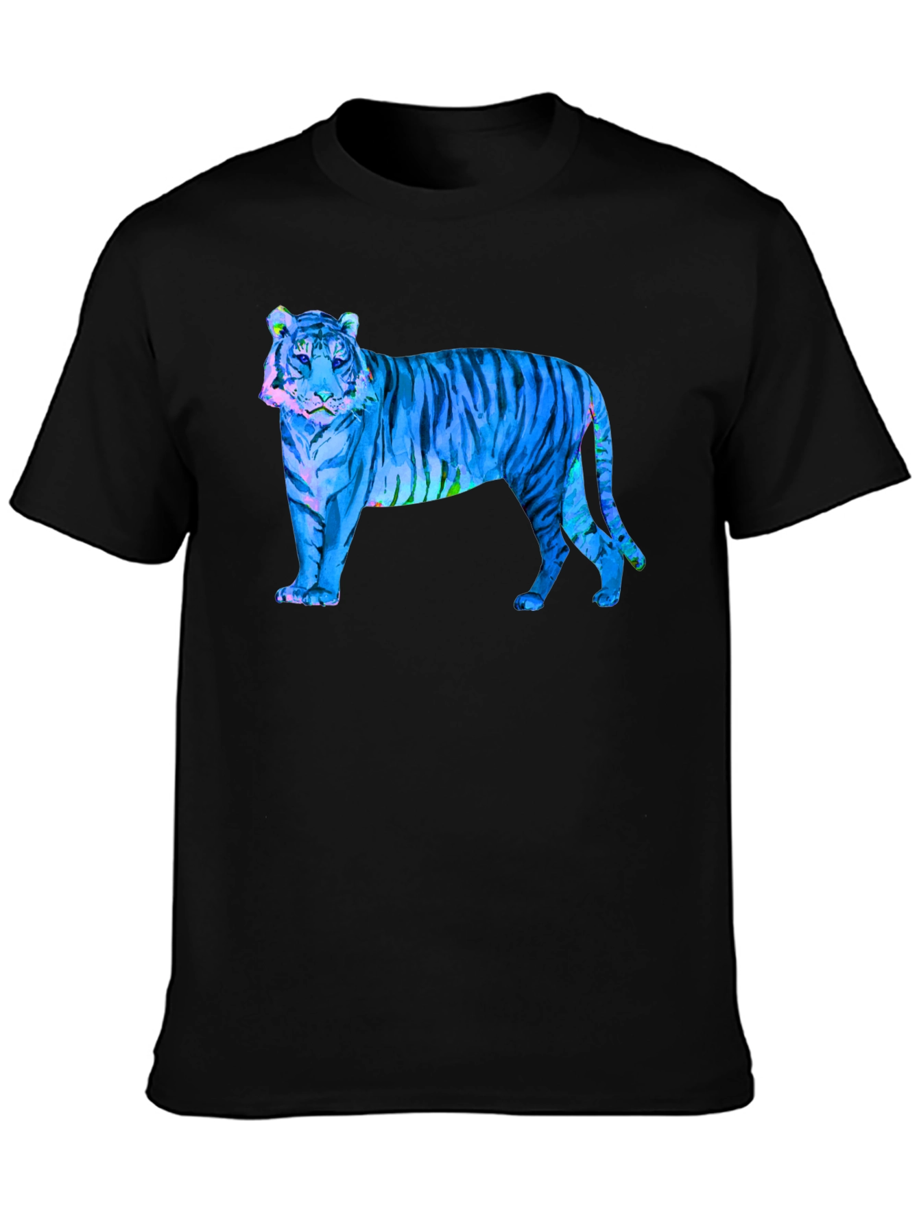 Blue Tiger Graphic Black T-Shirt - Wild Style