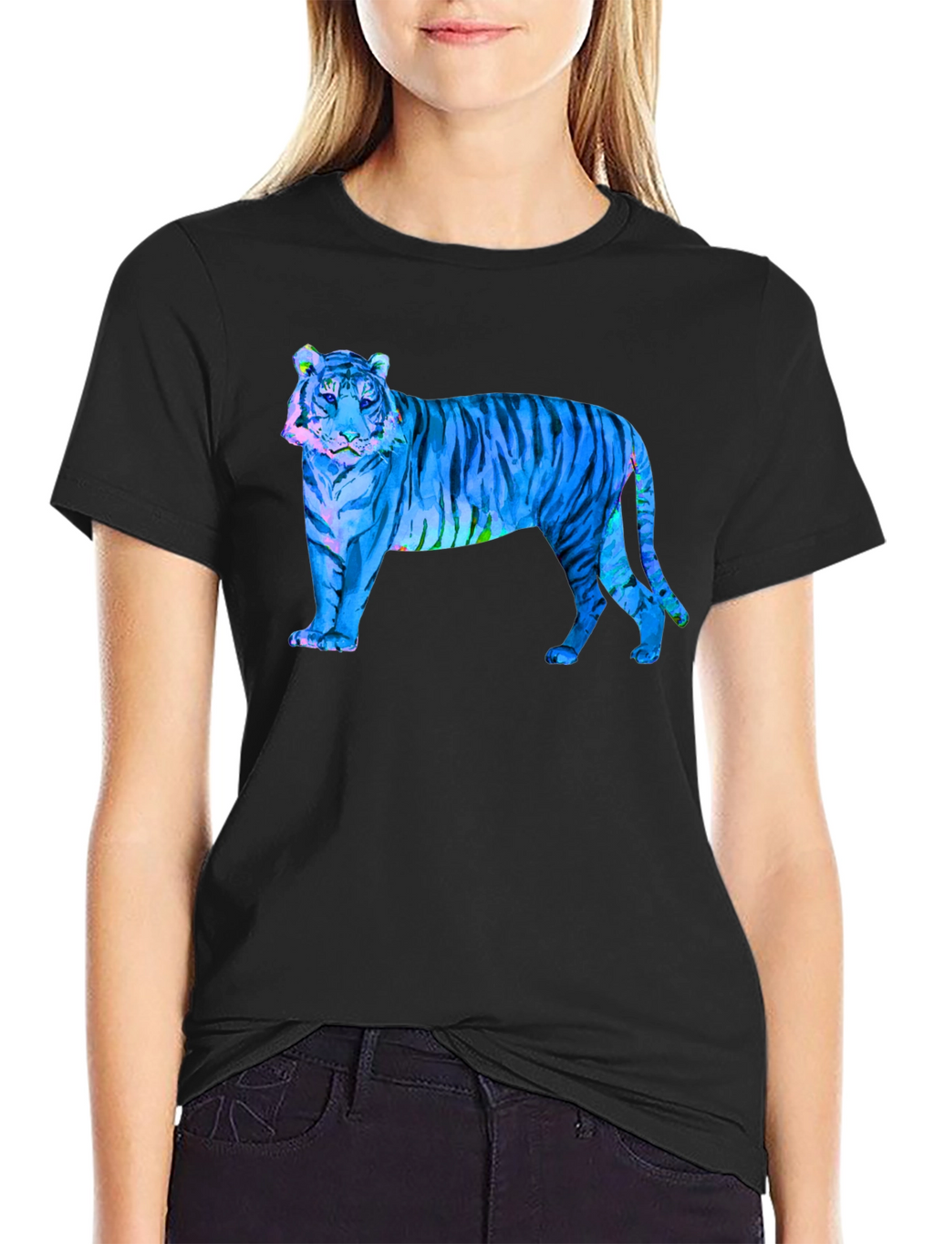 Blue Tiger Graphic Black T-Shirt - Wild Style