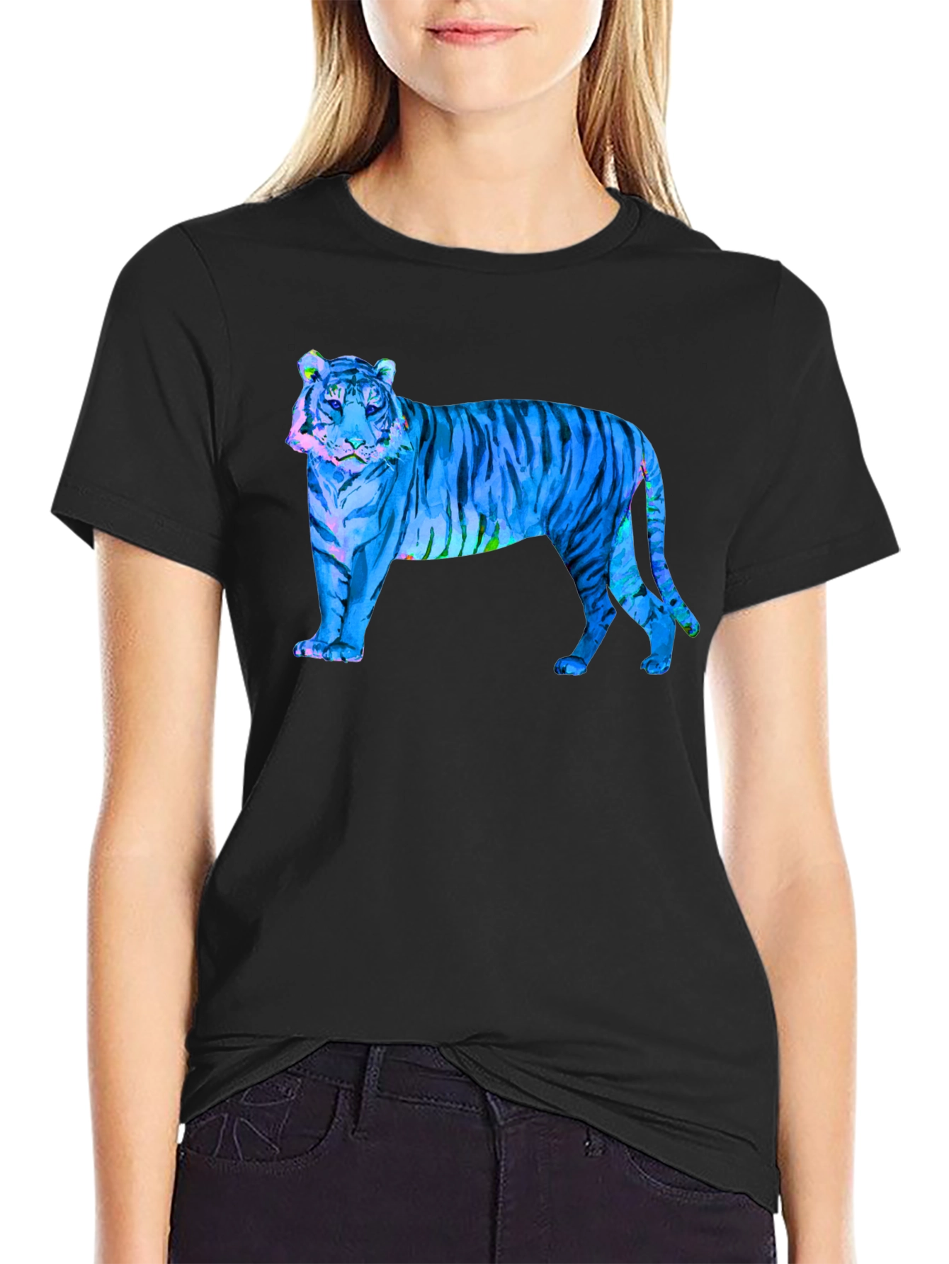 Blue Tiger Graphic Black T-Shirt - Wild Style