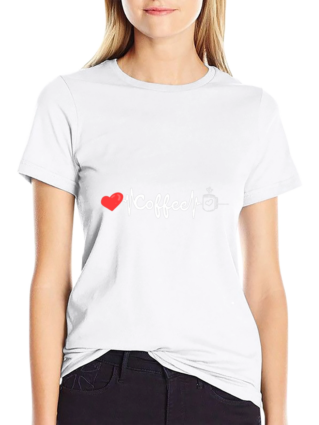 Coffee Heartbeat Graphic Tee - Black Cotton T-Shirt
