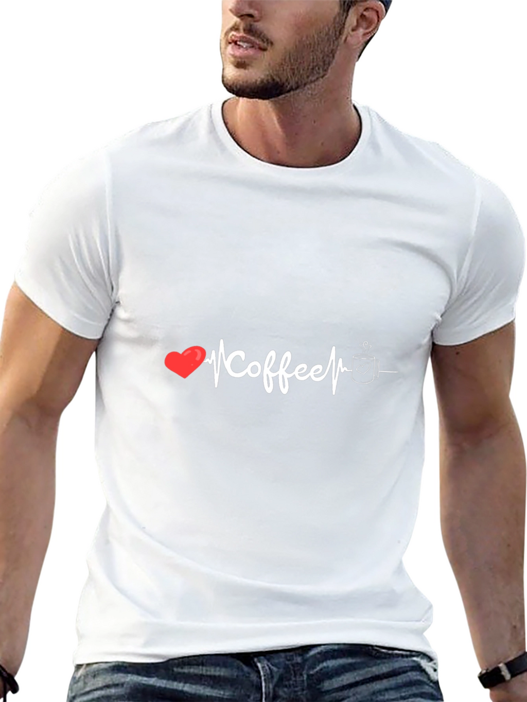 Coffee Heartbeat Graphic Tee - Black Cotton T-Shirt