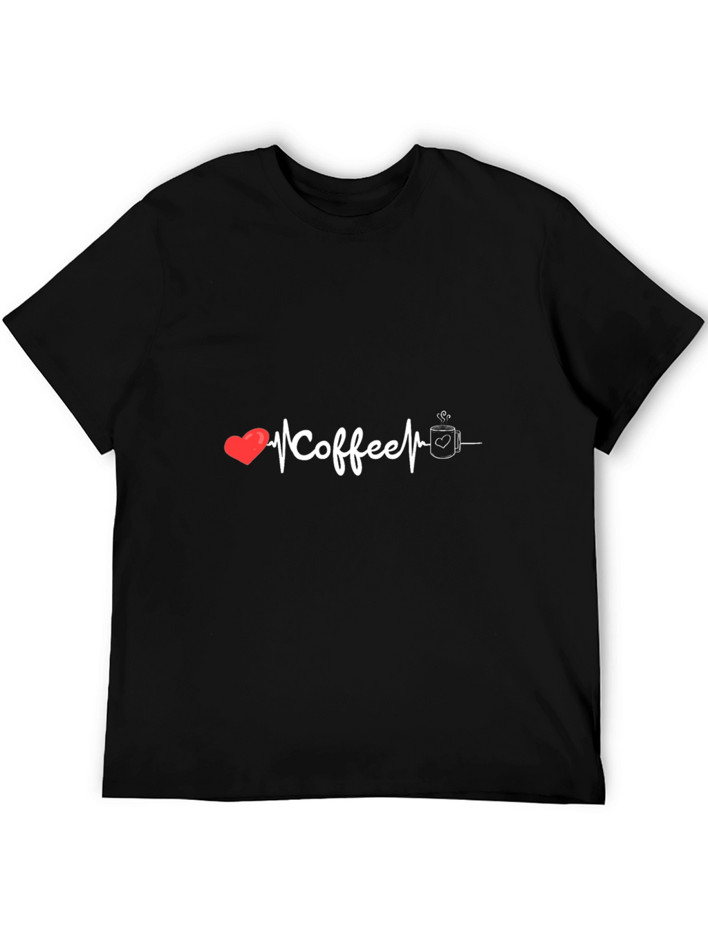 Coffee Heartbeat Graphic Tee - Black Cotton T-Shirt