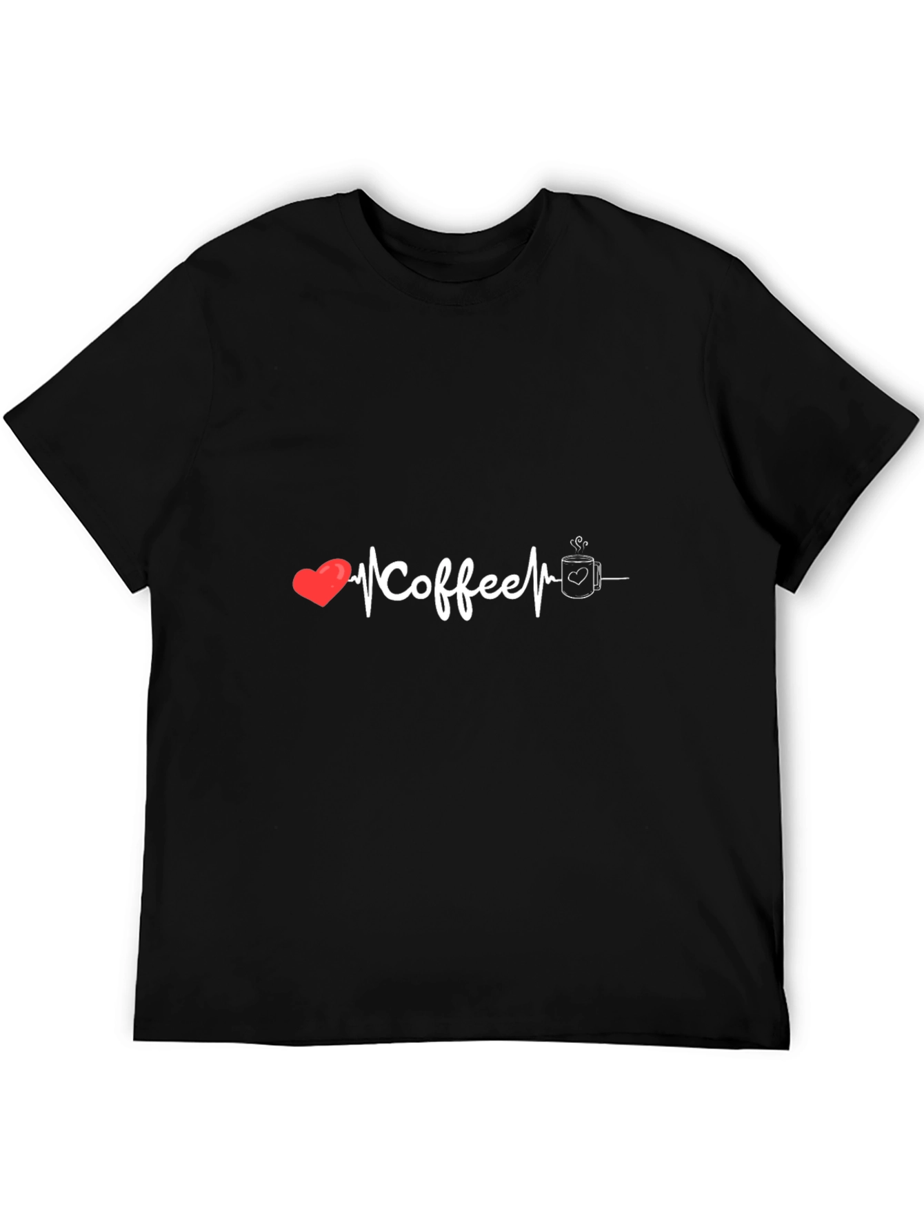 Coffee Heartbeat Graphic Tee - Black Cotton T-Shirt