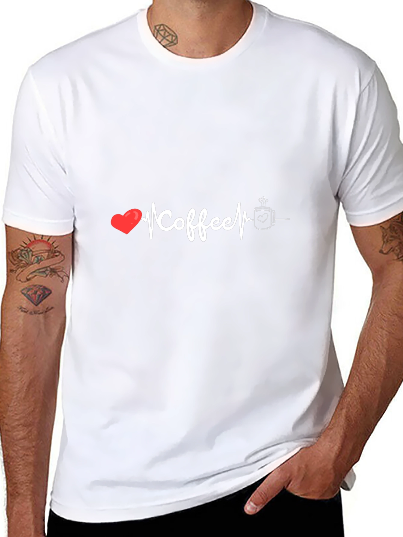Coffee Heartbeat Graphic Tee - Black Cotton T-Shirt