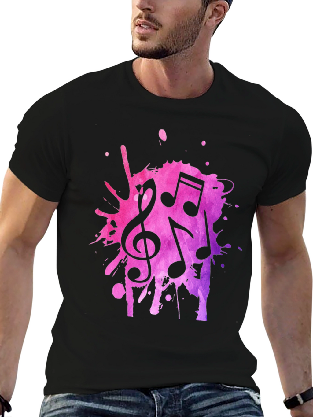 Musical Note Splash Black T-Shirt