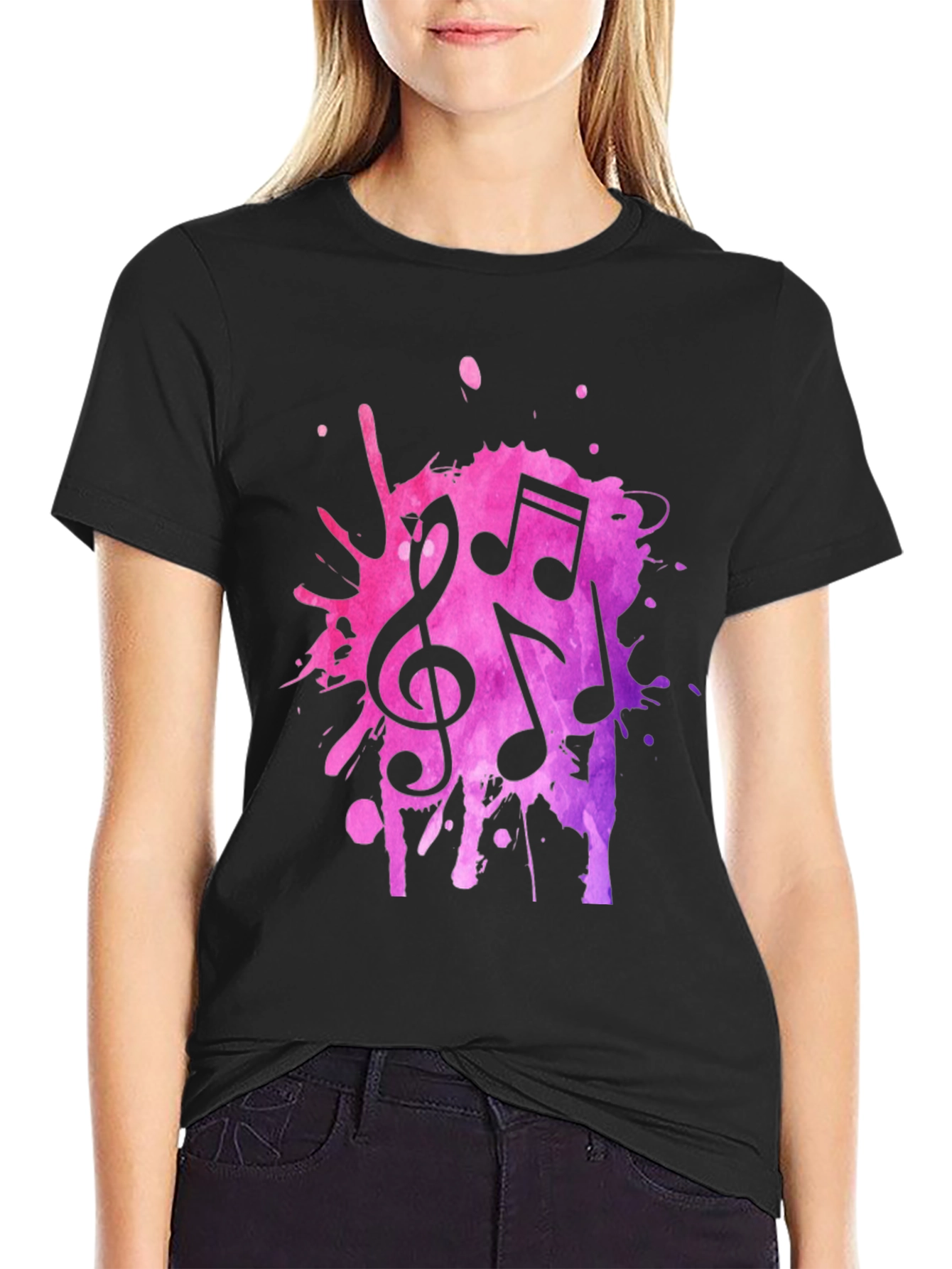 Musical Note Splash Black T-Shirt