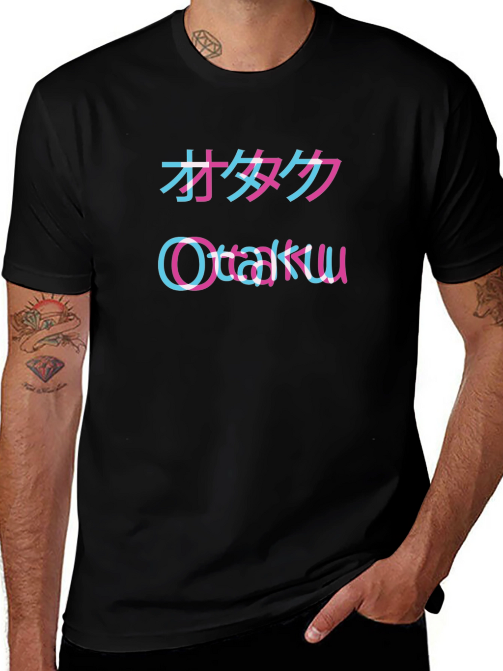 Otaku Glitch Style Black T-Shirt