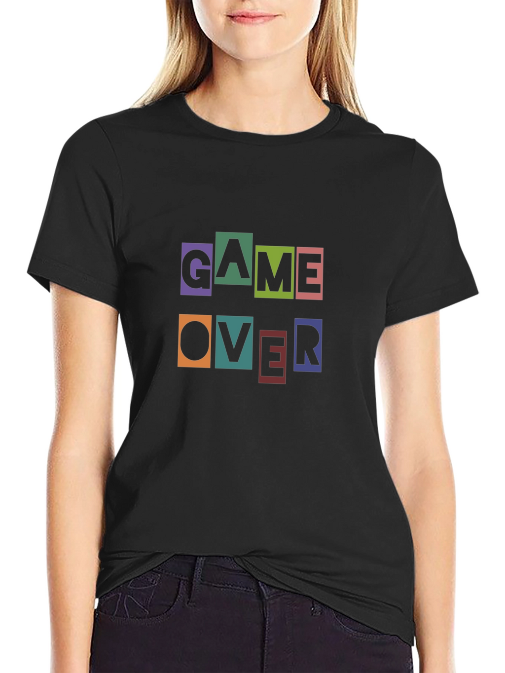 Game Over Graphic Print Black T-Shirt