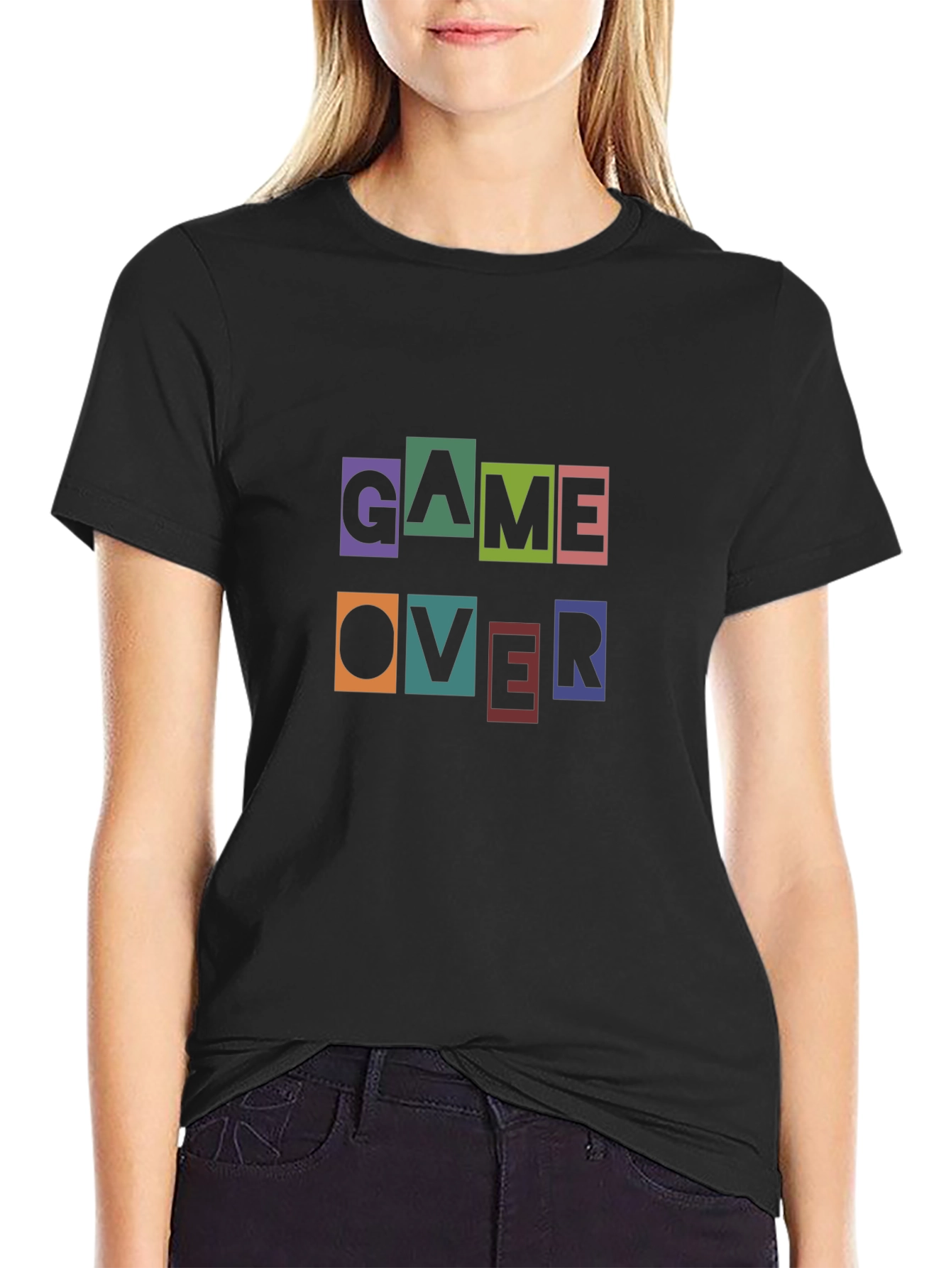 Game Over Graphic Print Black T-Shirt