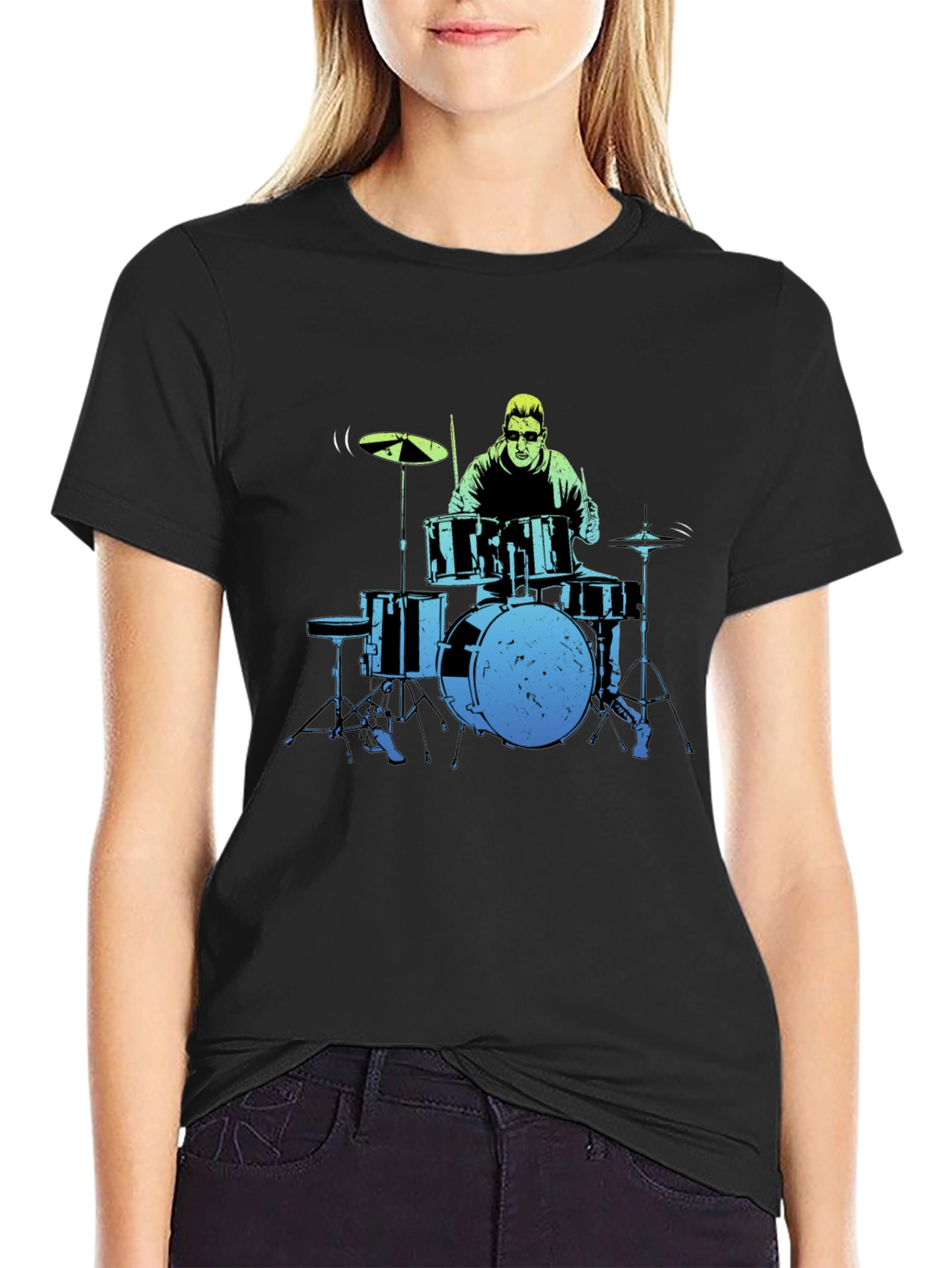 Drummer Graphic Tee - Black Cotton T-Shirt