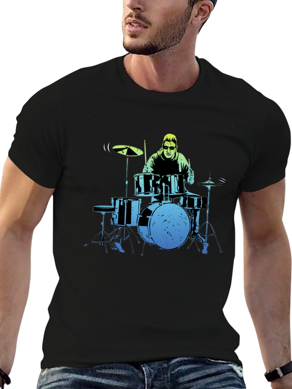 Drummer Graphic Tee - Black Cotton T-Shirt
