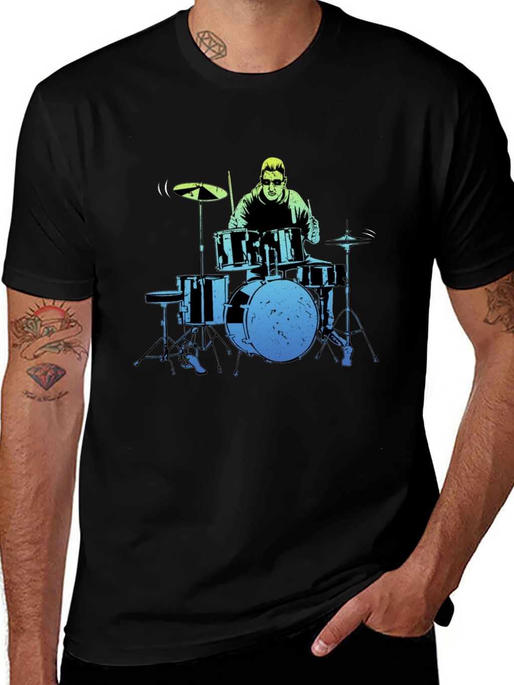 Drummer Graphic Tee - Black Cotton T-Shirt