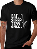 Eat Sleep Jazz Saxophone Black Graphic T-Shirt