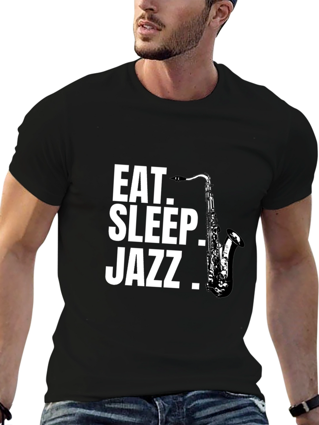 Eat Sleep Jazz Saxophone Black Graphic T-Shirt