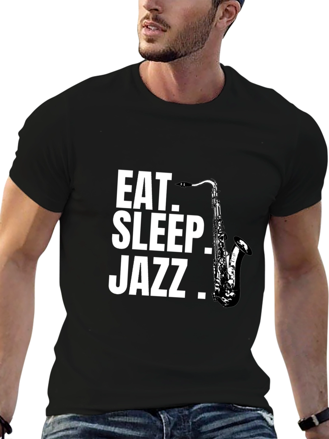 Eat Sleep Jazz Saxophone Black Graphic T-Shirt