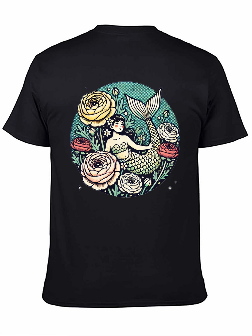 Mermaid Floral Graphic Tee - Soft Cotton Blend