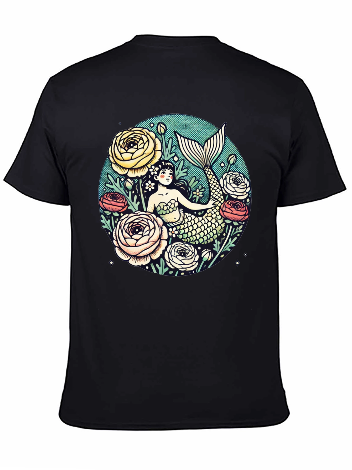 Mermaid Floral Graphic Tee - Soft Cotton Blend