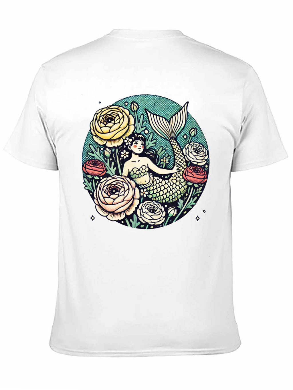 Mermaid Floral Graphic Tee - Soft Cotton Blend