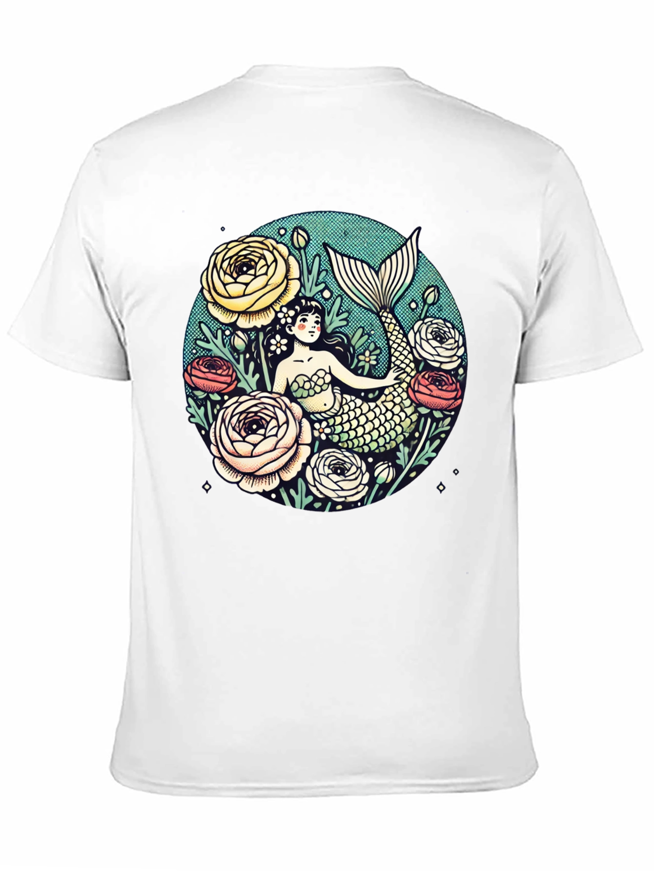 Mermaid Floral Graphic Tee - Soft Cotton Blend