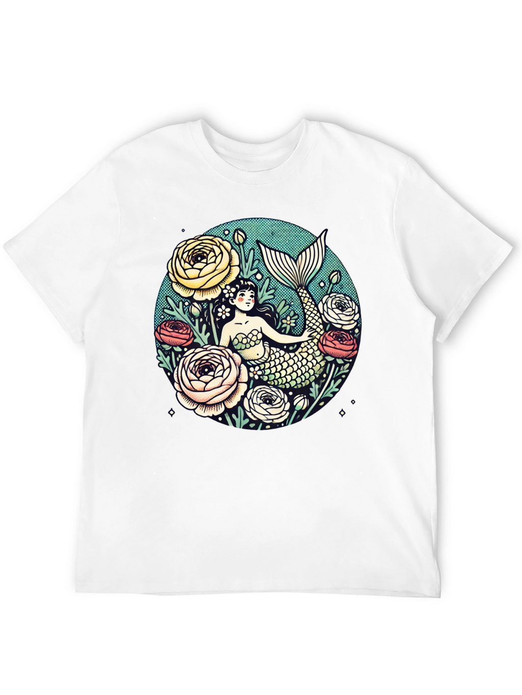 Mermaid Floral Graphic Tee - Soft Cotton Blend