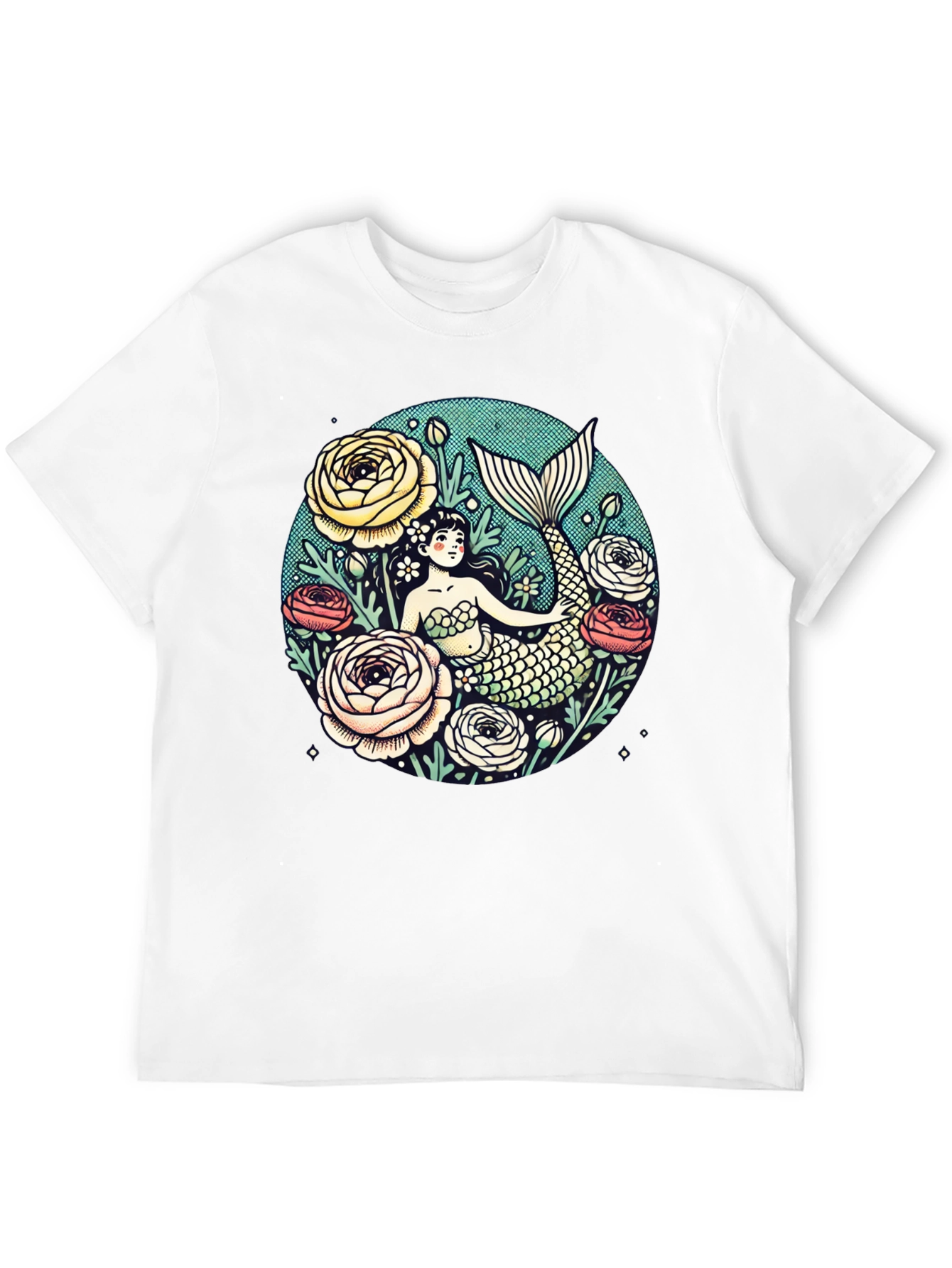 Mermaid Floral Graphic Tee - Soft Cotton Blend
