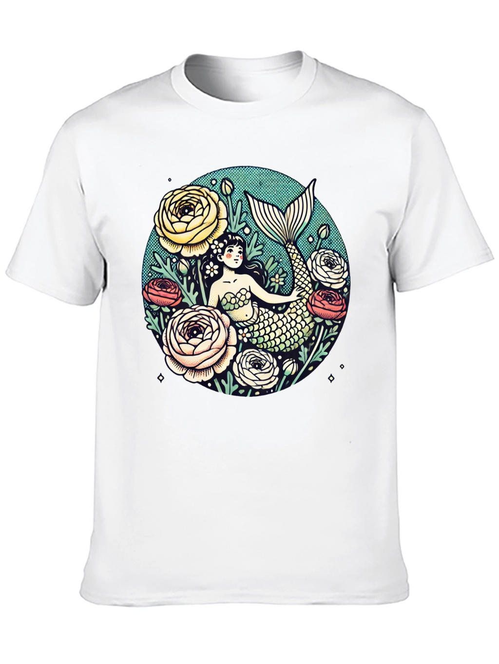 Mermaid Floral Graphic Tee - Soft Cotton Blend