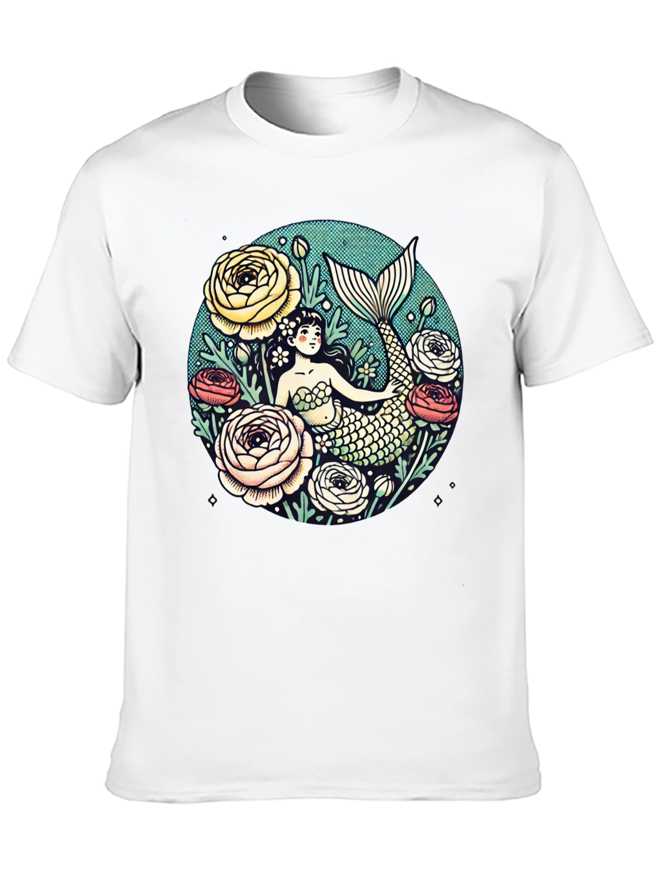 Mermaid Floral Graphic Tee - Soft Cotton Blend