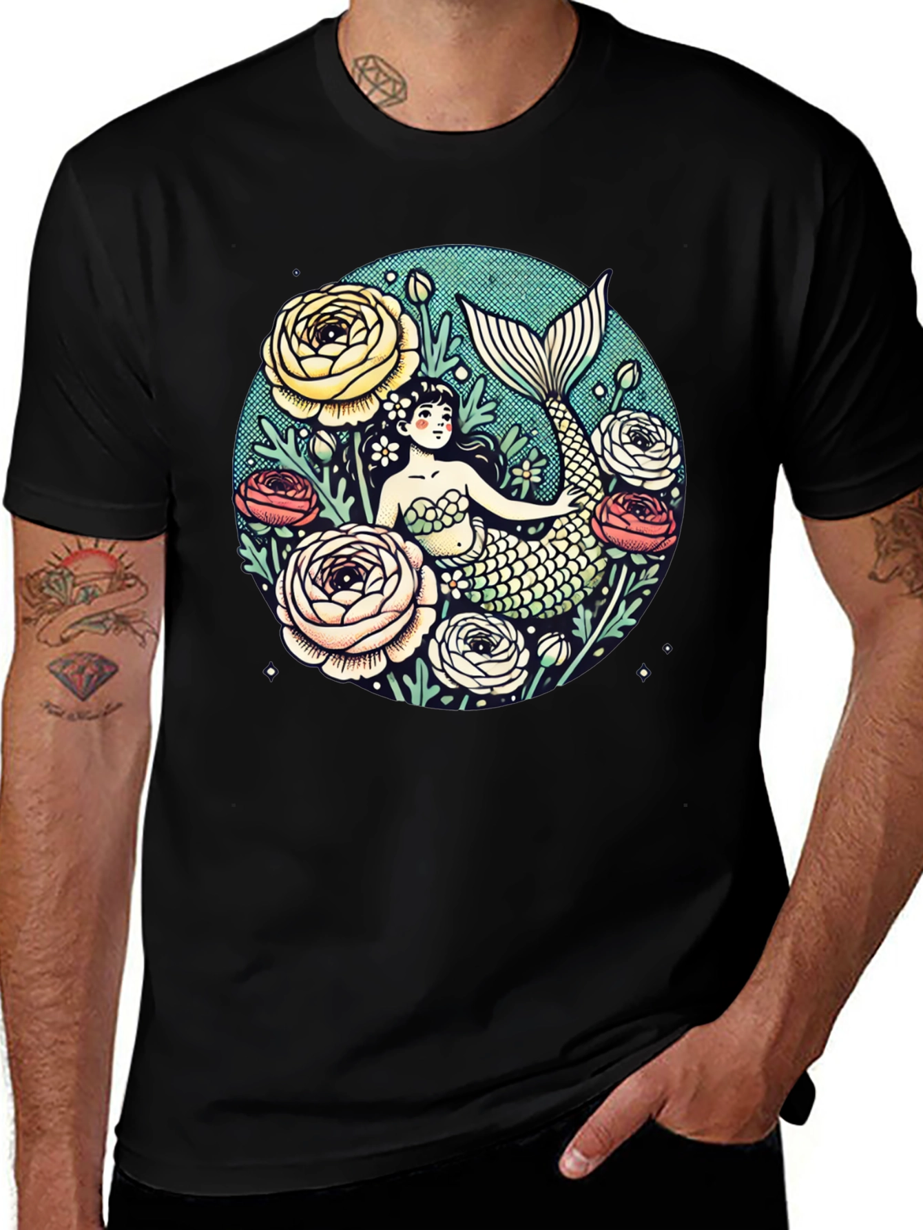 Mermaid Floral Graphic Tee - Soft Cotton Blend