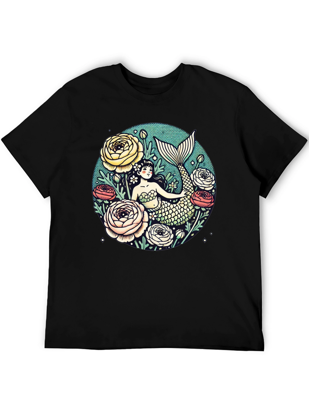 Mermaid Floral Graphic Tee - Soft Cotton Blend