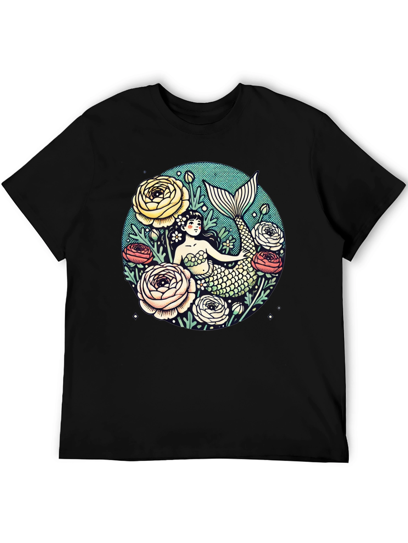 Mermaid Floral Graphic Tee - Soft Cotton Blend