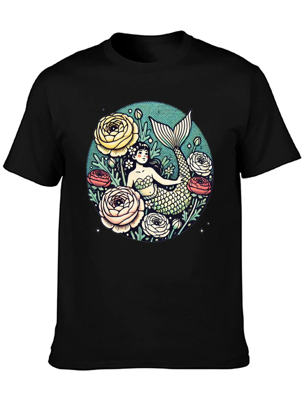 Mermaid Floral Graphic Tee - Soft Cotton Blend