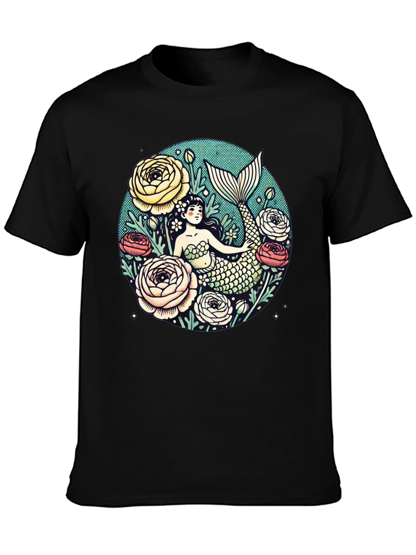 Mermaid Floral Graphic Tee - Soft Cotton Blend