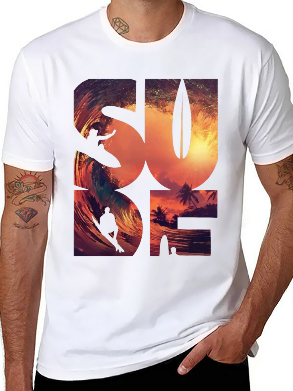 Sunset Surfer Graphic Tee - Black