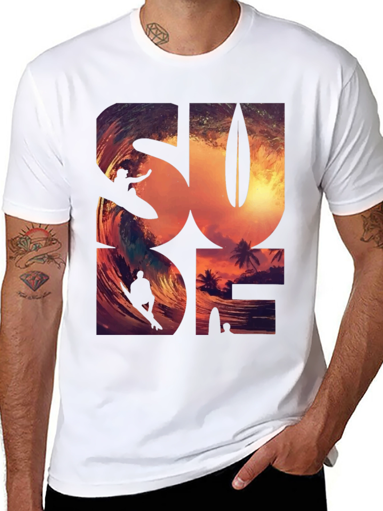 Sunset Surfer Graphic Tee - Black