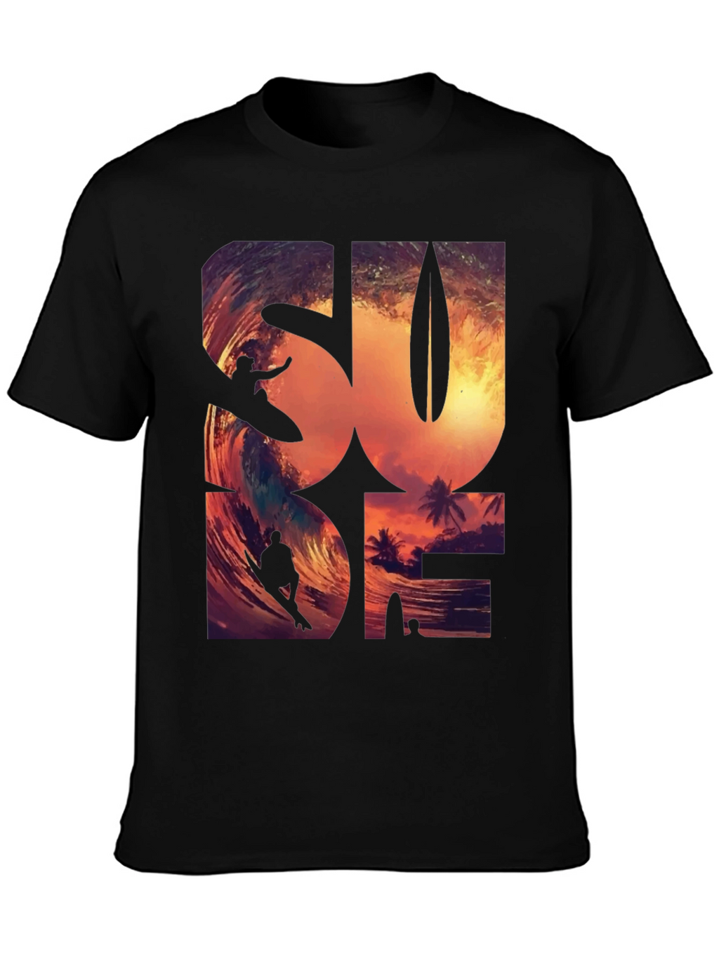 Sunset Surfer Graphic Tee - Black