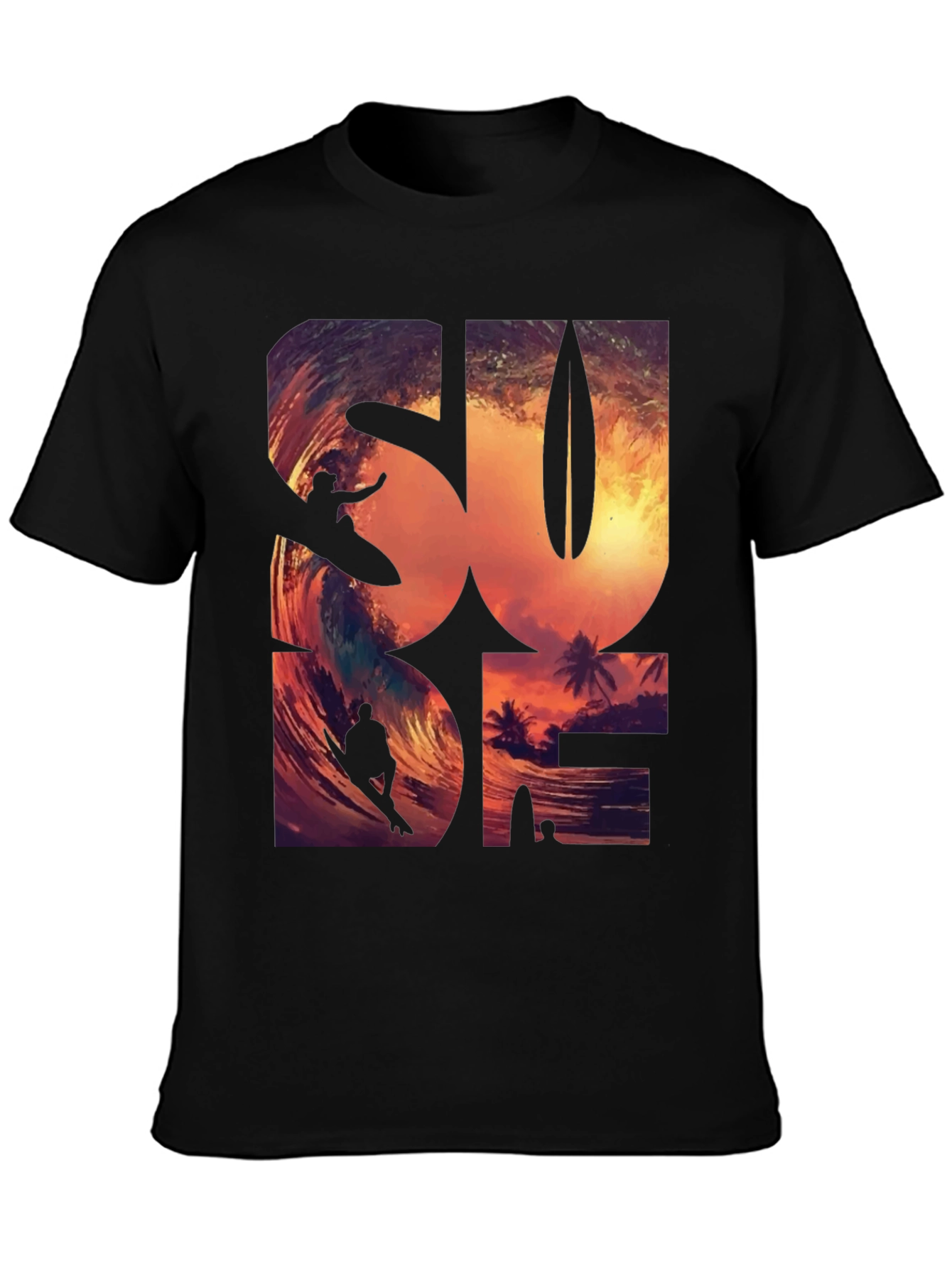 Sunset Surfer Graphic Tee - Black
