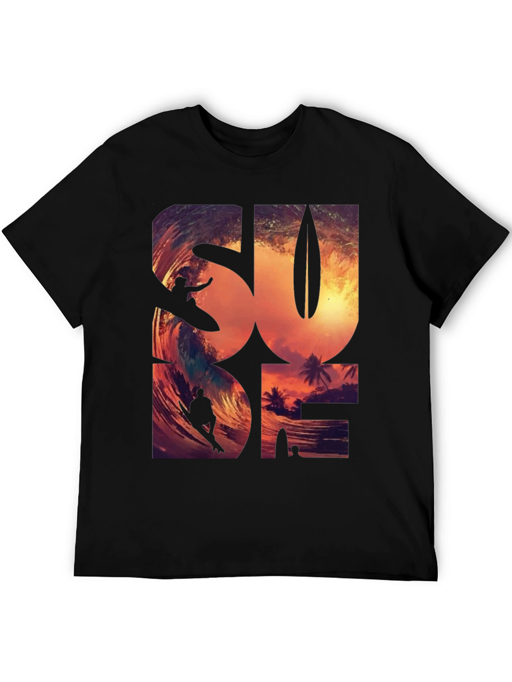 Sunset Surfer Graphic Tee - Black