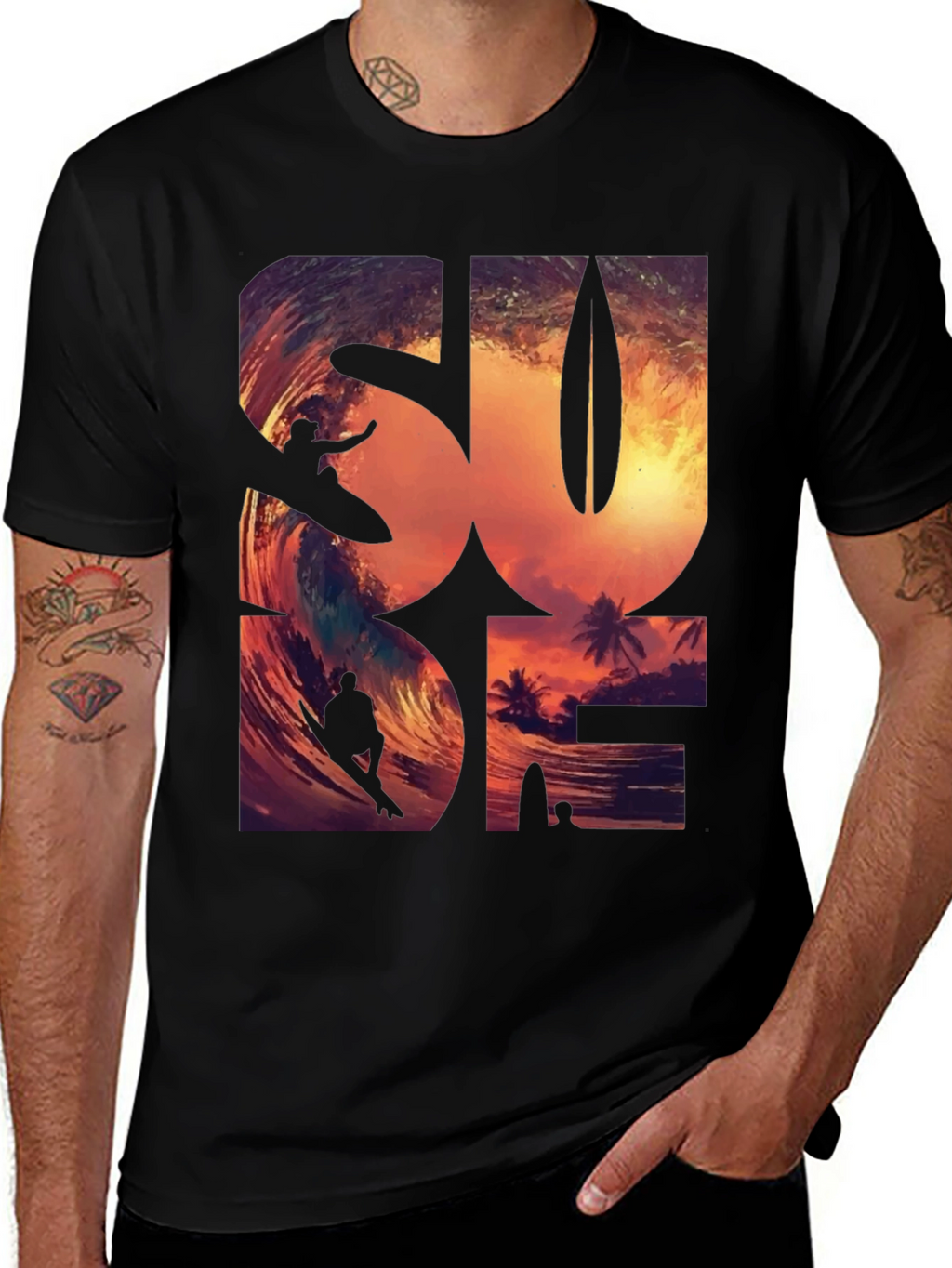 Sunset Surfer Graphic Tee - Black
