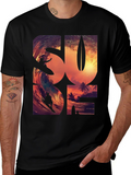 Sunset Surfer Graphic Tee - Black