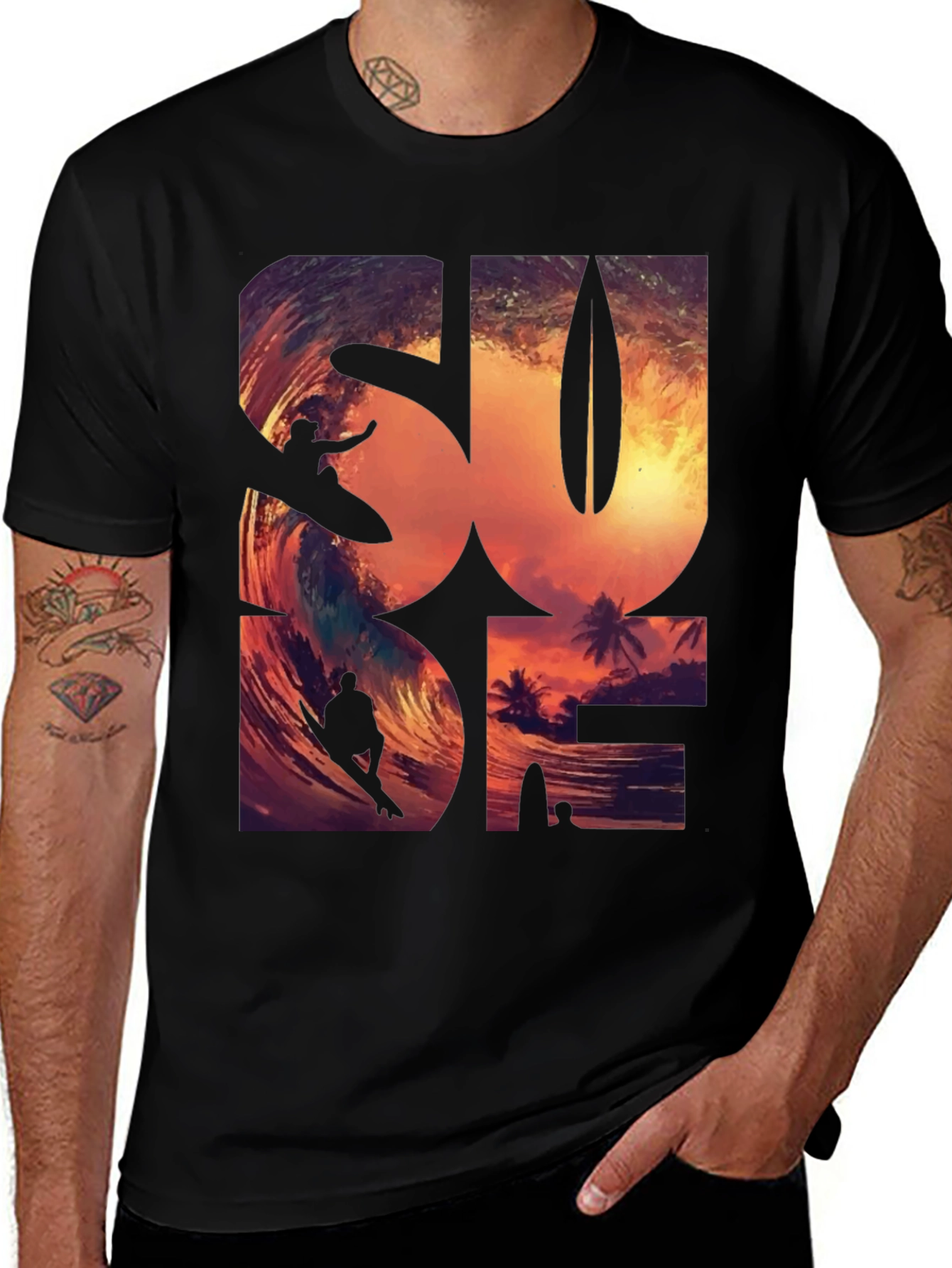 Sunset Surfer Graphic Tee - Black